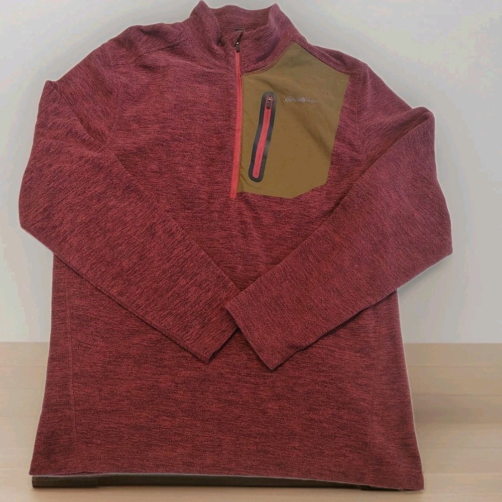 Eddie Bauer Men's Fleece Quarter Zip Pullover Sweater color Red Mens Size Medium